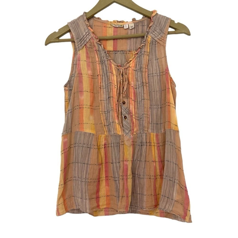Anthropologie Holding Horses Orange Pink Plaid Faye Tank Top Size 0 - Picture 2 of 7